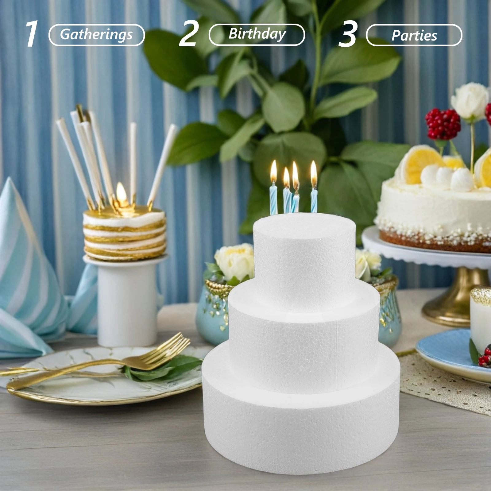 

3pcs Foam Mold Round Dummy Molds Multi Layer Display Dummies Diy Supplies Wedding Birthday Tiered Cake Decorating Foam Rounds