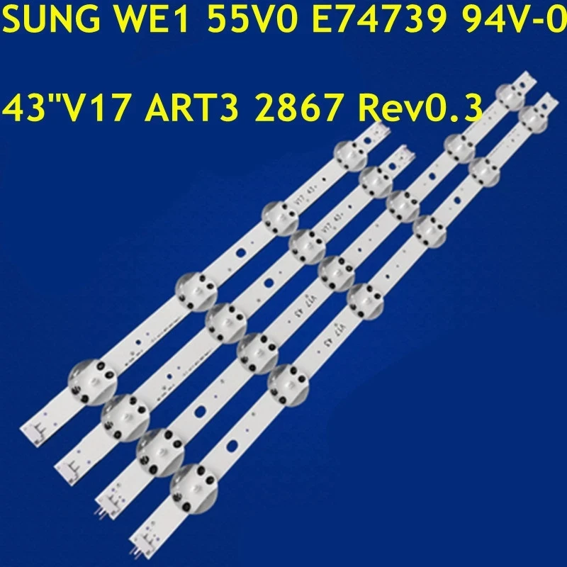 Tira de retroiluminação LED para 43 "V17 ART3 2867 Rev0.3 6916L-2867B 2867A 43UJ652T 43UF6500 43UH6100 43VH6100-CB LC430DUE(FK)(M3), 10 Conjunto