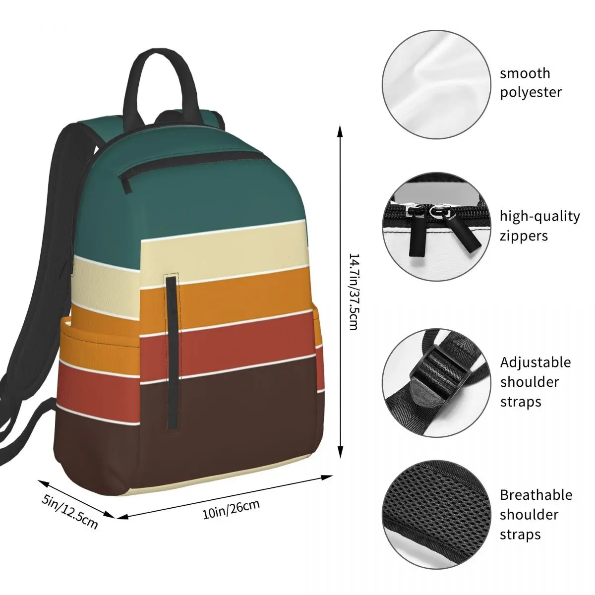 Iconic 70s Nordic Vintage Retro Stripes In Fall Colors Backpack BookBag Kids School Bag Laptop Shoulder Bags for Men Women