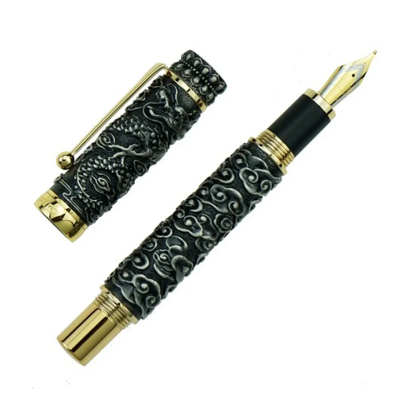 

A + Jinhao металлическая серая перьевая ручка Dragon Cloud Heavy Big Pen M Point офисный подарок