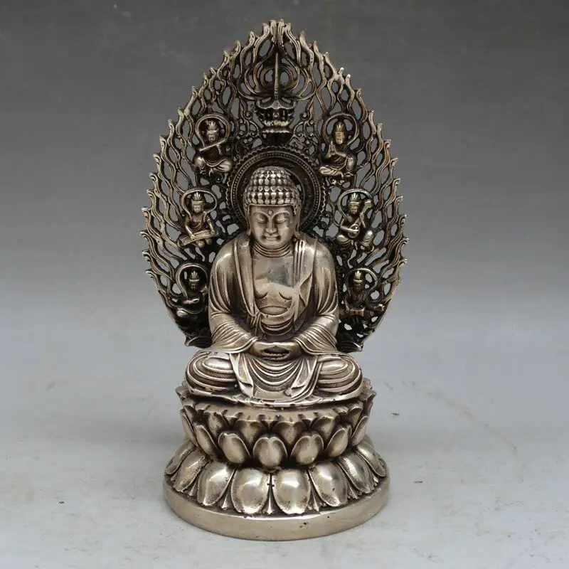 

Tibet Buddhism Tibet Silver Sakyamuni Amitabha Dharmapala Buddha Statue