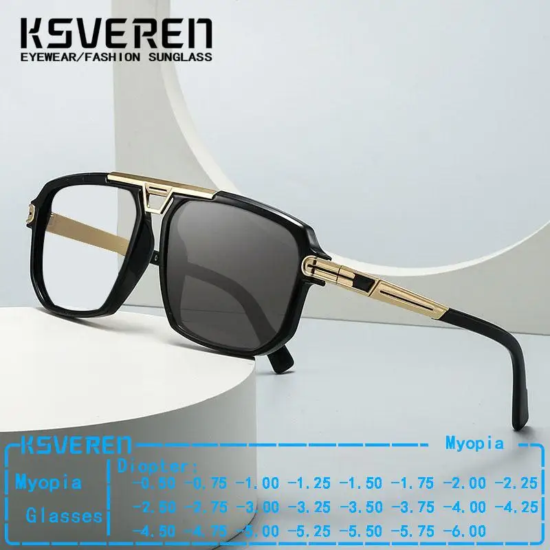 

Square Pilot Photochromic Myopia Glasses Men Women Prescription Nearsighted Eyeglasses Outdoor Discolored Driving Eyewear