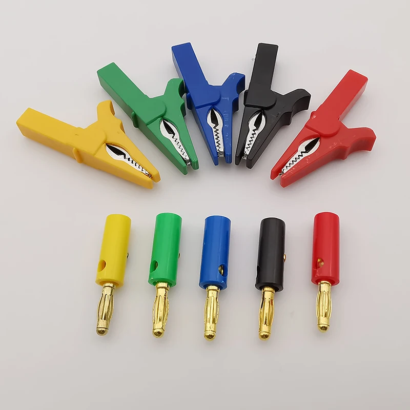 5 Pairs 55mm Alligator Clips 4mm Banana Plug Test Connector Crocodile Alligator Clamp to 4mm Banana Socket for Banana Plugs