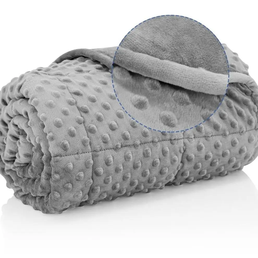 Gray Minky Dot Weighted Blanket Soft Plush Cozy Flannel Heavy Throw For Adult Kids Bedroom Sofa Sleep Calming Relaxing Premium