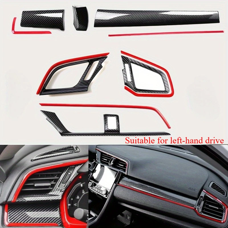 

11Pcs Carbon Fiber Car Console Center Dashboard Cover Trim Decorative Stickers For Honda Civic Seden 2016 2017 2018 2019 2020