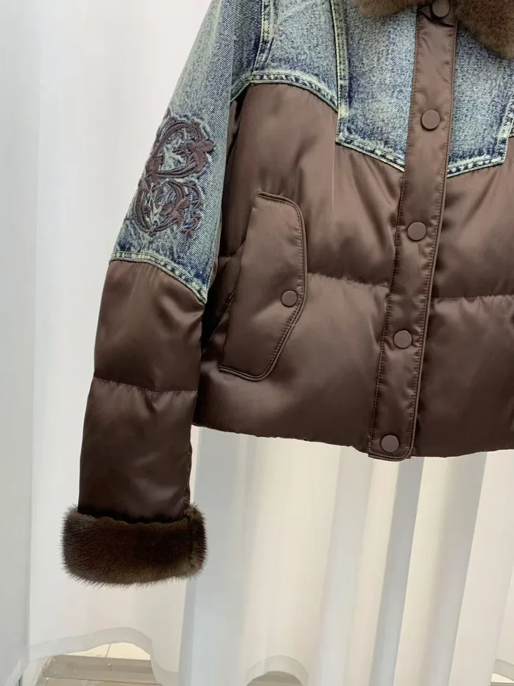 Women Goose Down Inner Lid Coat New Winter Top Clothes Female Thickenwd Warm Real Mink Fur Collar Fluffy Puffer Jacket