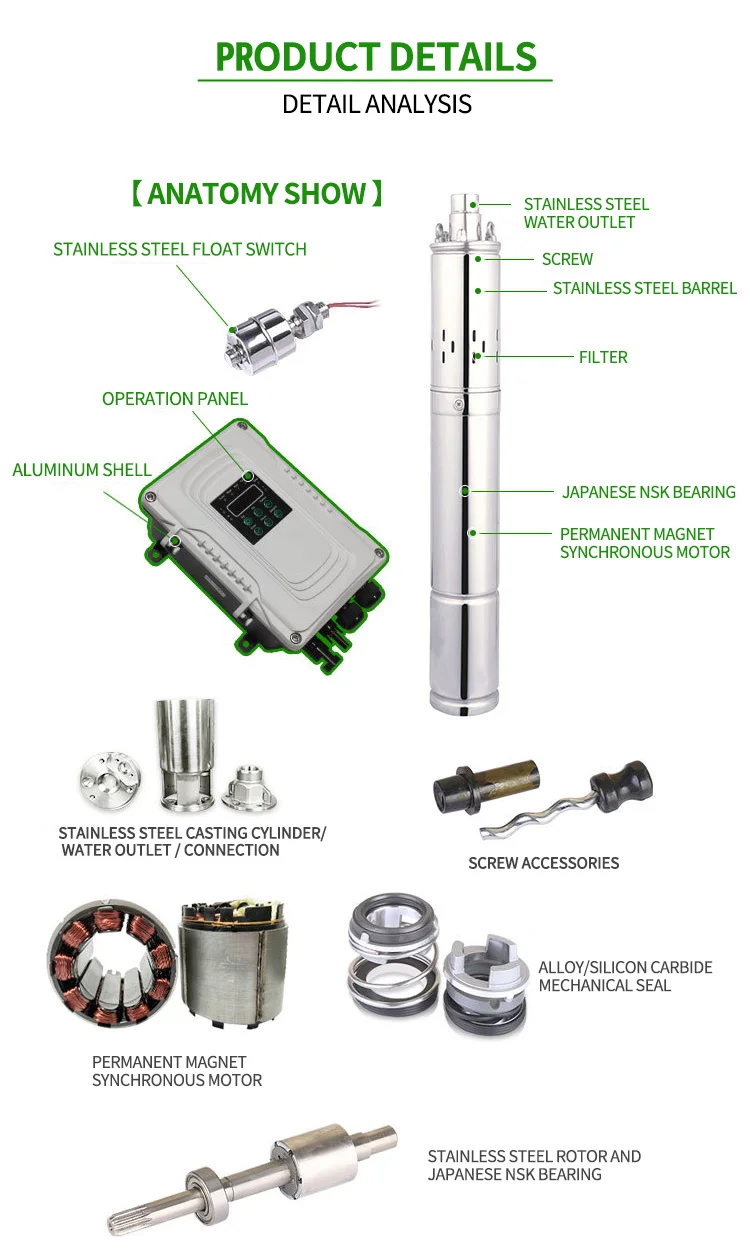 Agriculture Solar Water Pumps Stainless Steel Submersible Solar Deep Well Water Pump