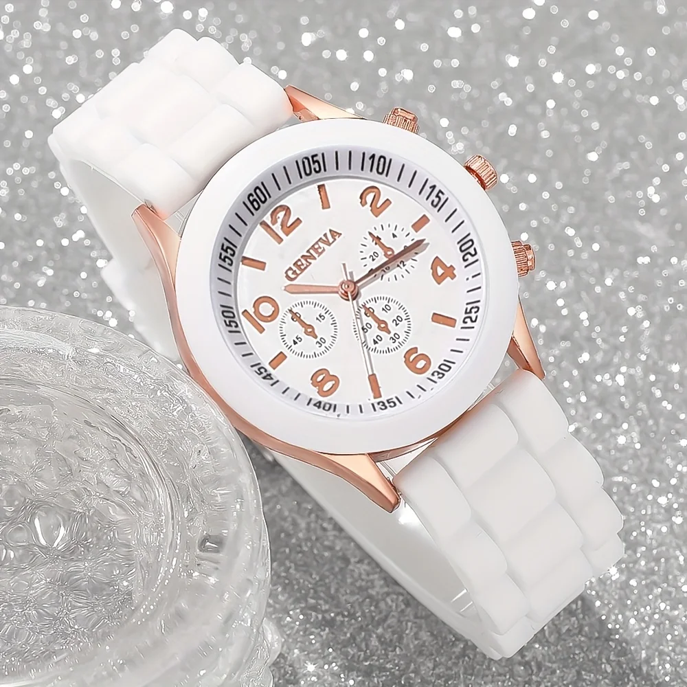 2pcs-Watch Bracelet Gift Set, Elegant Silicone Quartz Watch, Suitable for Daily Wear, Perfect Gift for Friends and Family