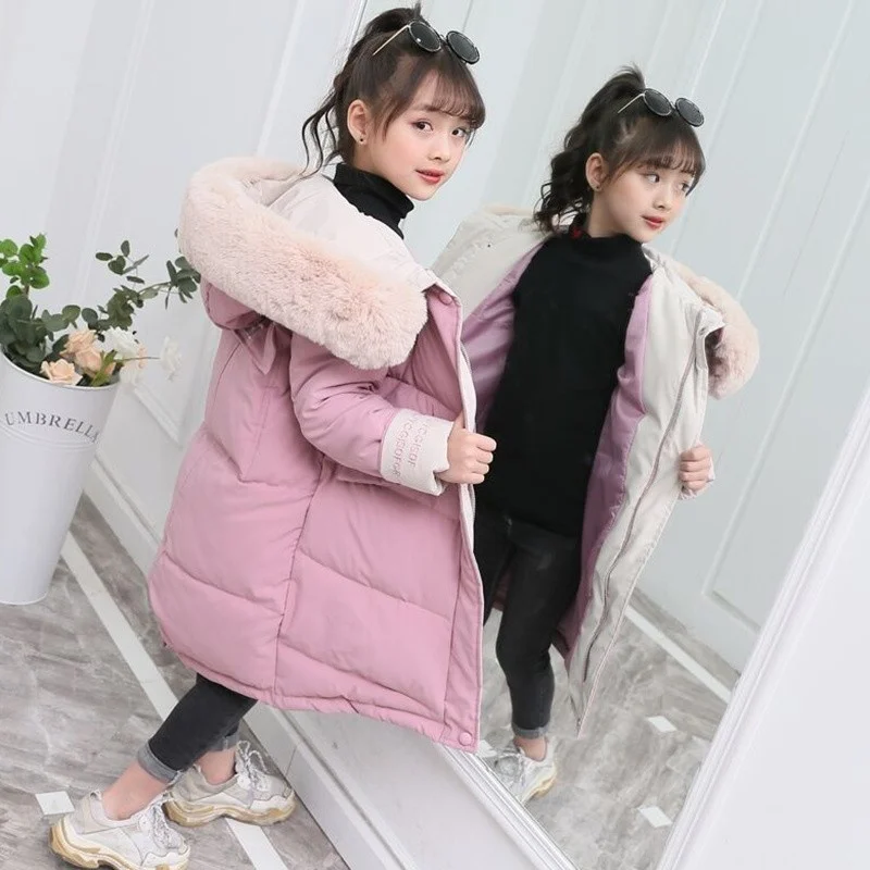 2024 Fashion girls clothing Winter Warm down Cotton Jackets Children parka Fur Collar Coats toddler Thicken Hooded kids Clothes