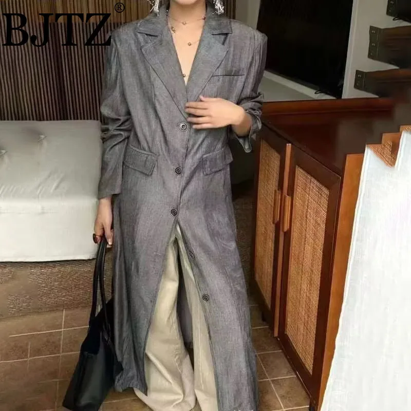 

BJTZ 2025 Single Breasted Long Simple Pure Color Temperament Fashion Silhouette Pendant Feeling Trench Coat Women