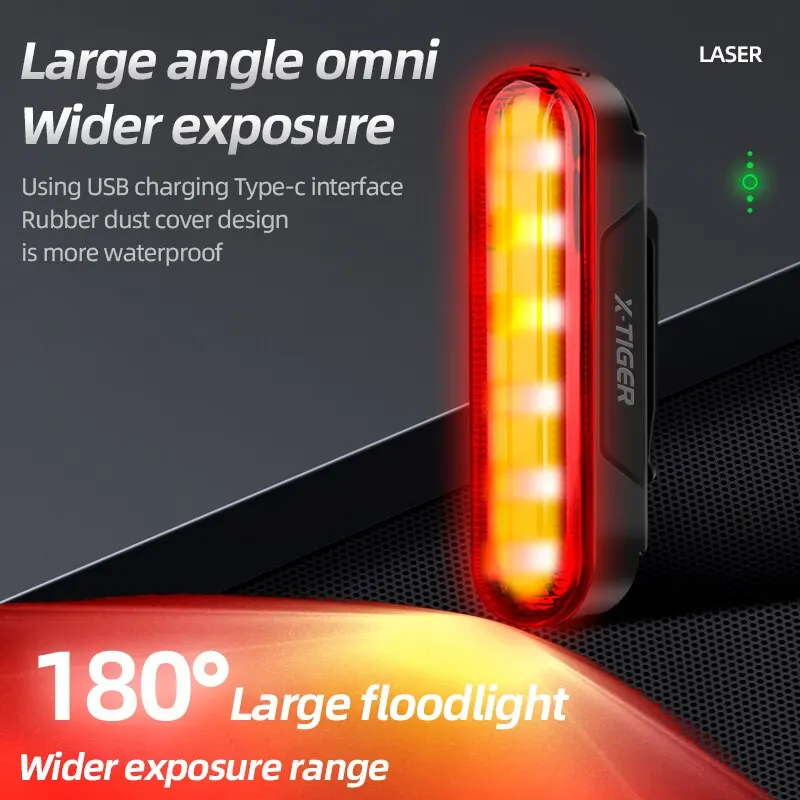 X-Tiger Bike Tail Light Smart With Memory Rechargeable LED Laser Riding Double Bracket with Brake Sensor Riding Accessories