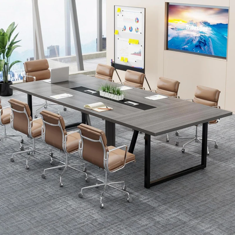 

2026 New：8FT Conference Table, 94.49 L x 47.24 x 29.53 H Inches Large Meeting Podcast Table 10 People, Business