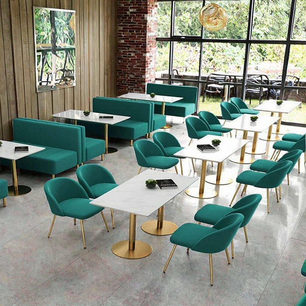 & Comfortable  High Density Foam Green Velvet Restaurant Dining Chair with Golden Base
