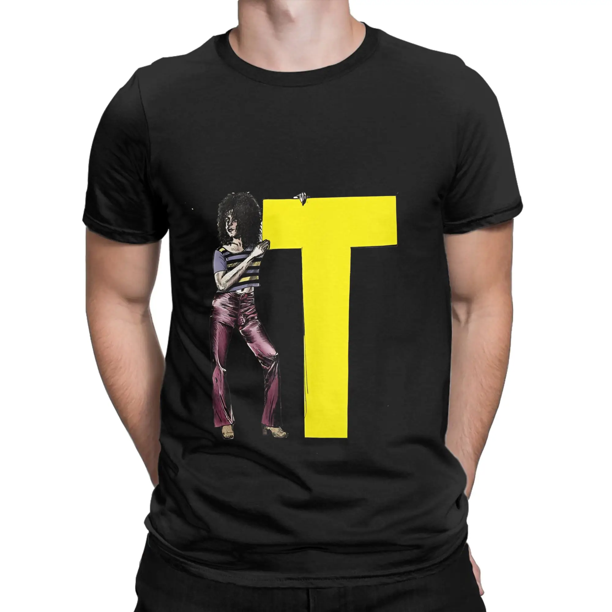 Ink Drawing of Marc Bolan Graphic Funny 100% Cotton T-Shirt T.Rex Tops Tees For Men