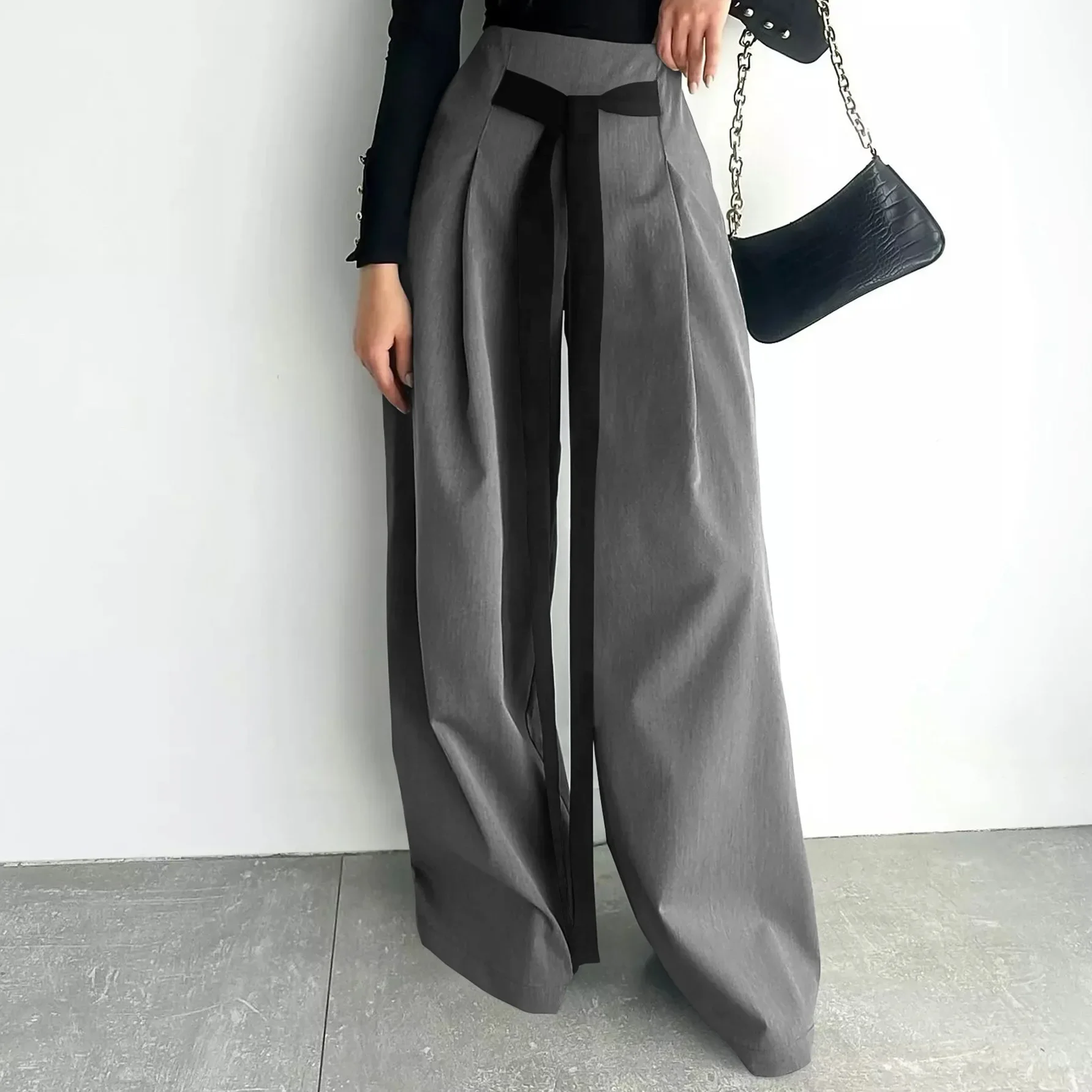 Women Clothes Kids American Style Fashion Design Sense Wide-leg Pants Solid Color Temperament Commuter Slim Pants Woman