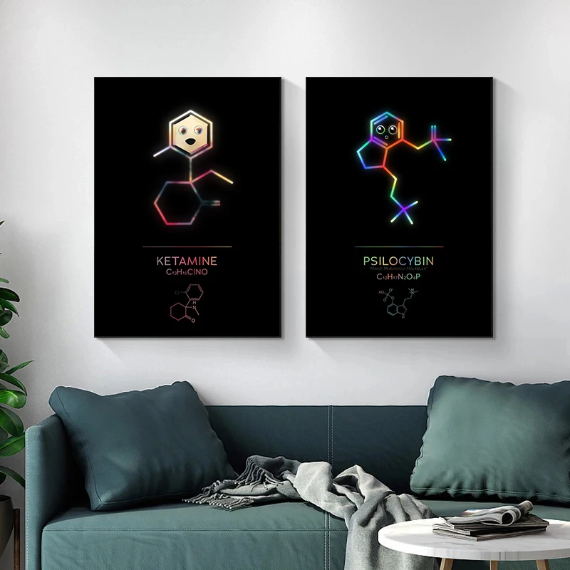 ملصق جزيئات نيون ظريفة ولطيفة ، كيمياء فيزيائية ، تركيبة جزيئية ، طباعة قماش ، ديكور جداري ، ديكور غرفة منزل #4