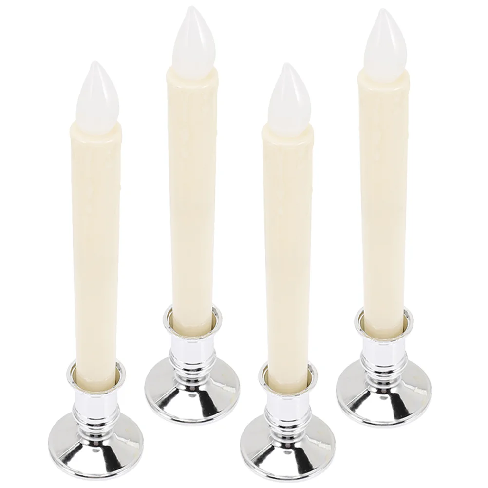 

4 Pcs Simulation Candlesticks Holders Operated LED Lights Decorate Taper Flameless Abs Wedding