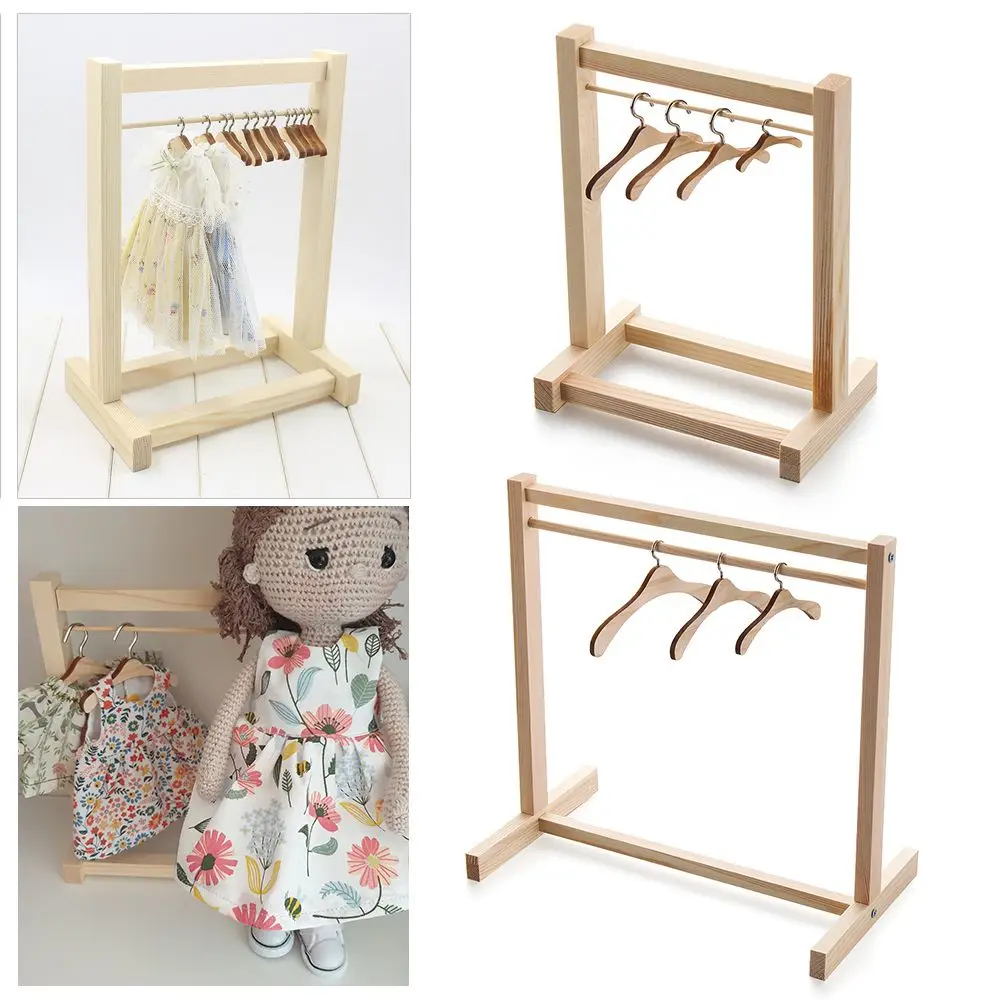 1 pçs boneca de madeira roupas rack organizador vestuário cachecol titular cabides para bonecas bolsa roupas brinquedos de pelúcia acessórios
