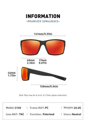 Imagen 2 del producto Gafas de sol cuadradas para deportes al aire libre para miopía, gafas polarizadas coloridas para conducir, gafas graduadas para miopía de 0-0,5-0,75 a-6,0