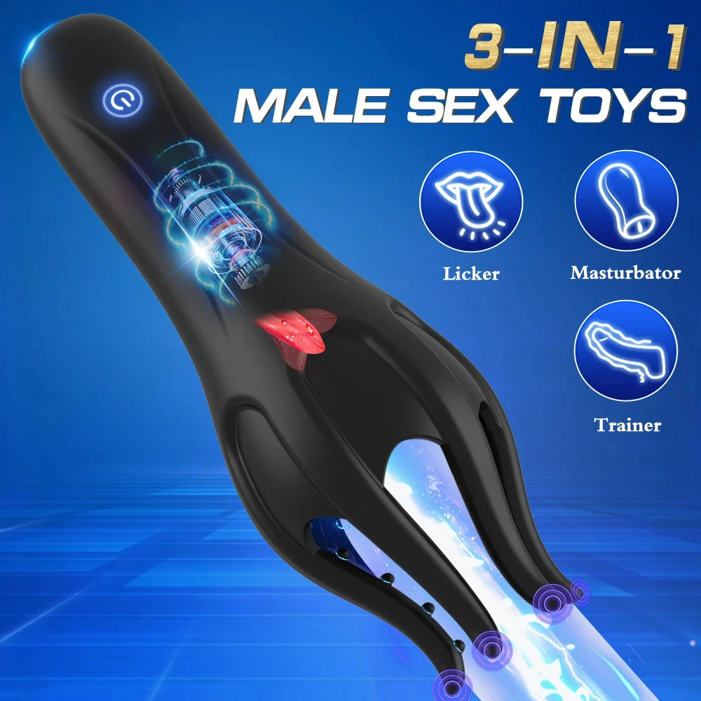 Glans Trainer Penis Vibrator with Tongue Licking Oral Blowjob Lasting Delay Endurance Massage Male Masturbator Sex Toys for Men