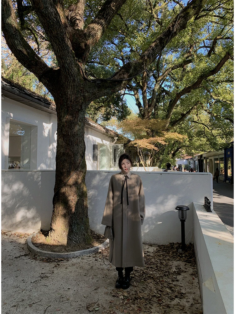 

Коврик Длинное пальто без воротника Текстура Шерстяная верхняя одежда ASM ANNA 00% Pure Camere и шерсть Прямой крой для поездок на работу Sle k ...