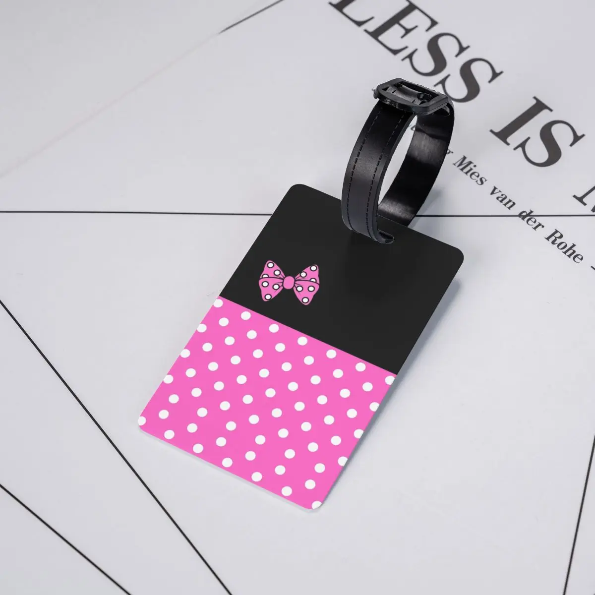 Etiquetas de equipaje de Minnie Polkadots, etiquetas de equipaje animadas personalizadas, cubierta de privacidad, tarjeta de identificación con nombre