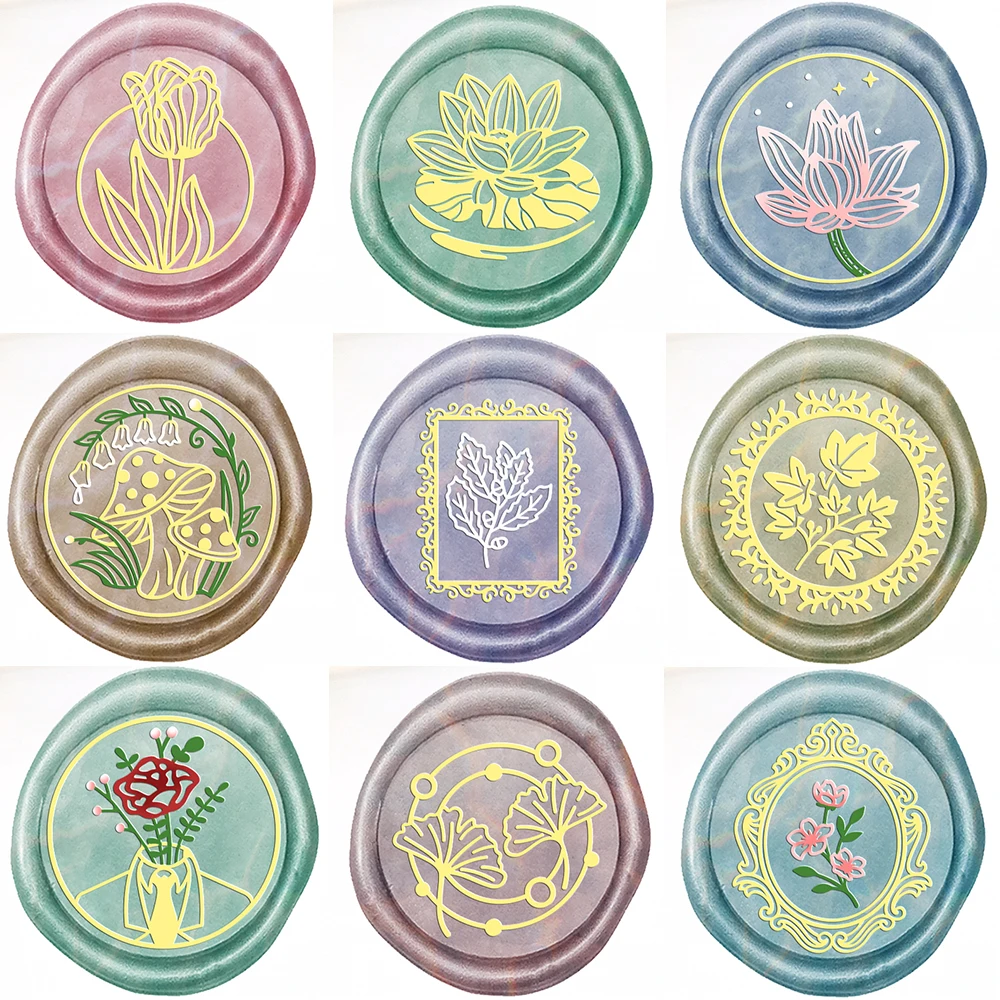 Vintage Wax Seal Stamp Lotus Rose Mushroom Maple Leaves Flower Wreath Oval Frame Sealing Stamper DIY Wedding Gift Card Making