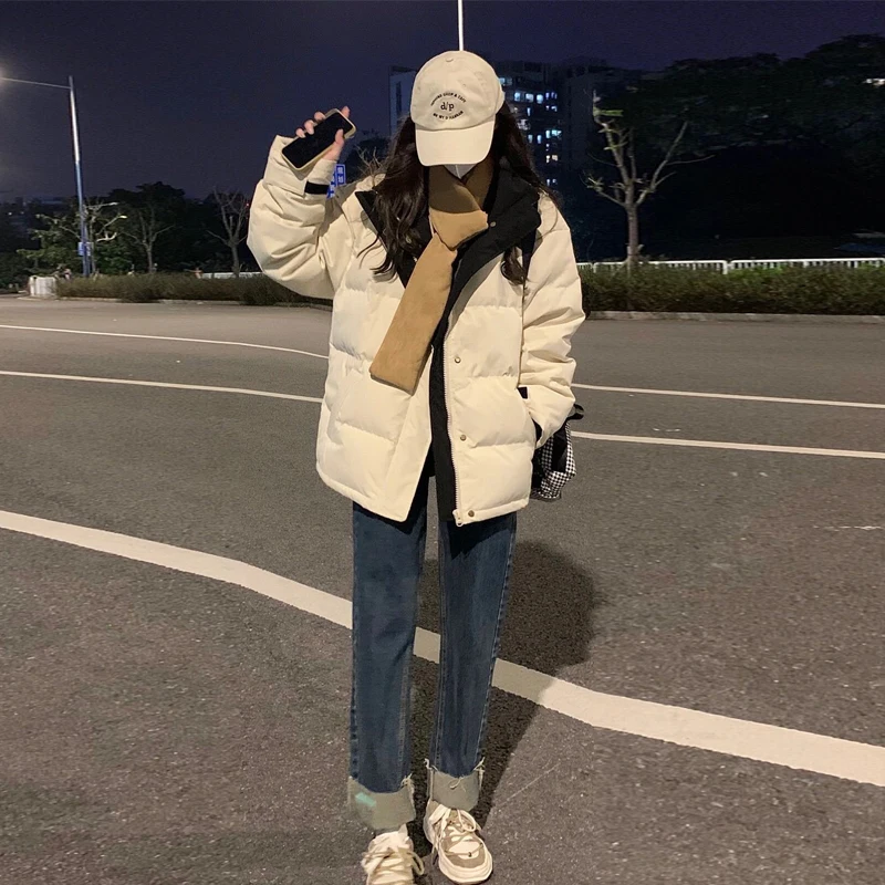 Winter Warm White Du down Jaet ort Padded Parka Stand Collar Coat for Couples Men Women Thiened Long Sve Zipper