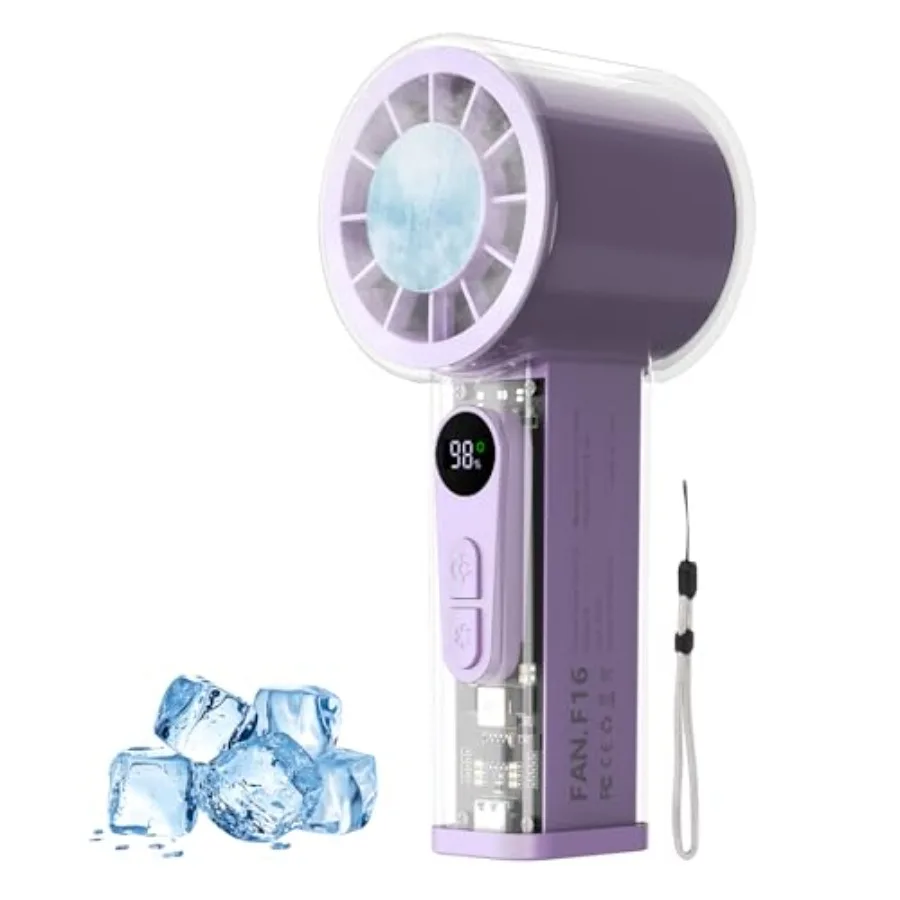 

Personal Handheld Ice Cooling Turbo Fan, 5000mAh Rechargeable Mini Portable Fan with 6-Speed Adjustment, Transparent Design for