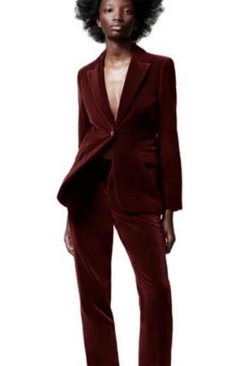 Women\'s Two Piece Pants Customize 2 Pieces Sets Velvet Womens Business Suits Formal Pant Weddings Tuxedo Female Blazer Trouser S