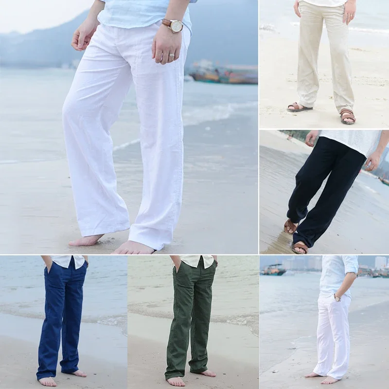 Men's Casual Plus Size Cotton Linen Pants Male Spring Summer New Breathable Solid Color Linen Trousers Fitness Streetwear S-5XL