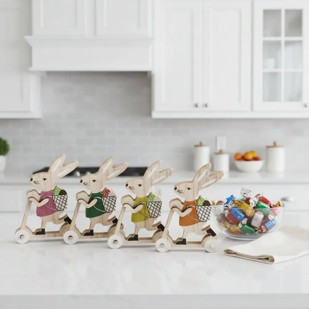 

Wooden Material Easter Decoration Long-Eared Rabbit DIY Crafts Desk Decor Cartoon Design Wooden Rabbit Desk Accessories