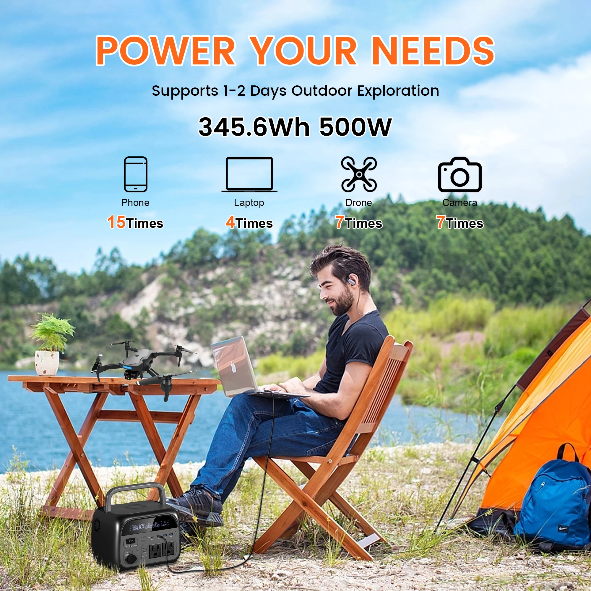 CTOLITY AP400 500W Solar Generator Portable Power Station 345Wh LiFePO4 Battery 110V 220V AC Output Home Camping Travel RVs
