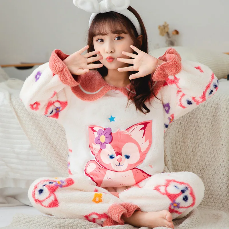 Disney Plush Toys Stellalou Linabell Plush Pajamas Anime Cute Home Nightgown Sets Cartoon Long Sleev Parent Child Clothing Suit