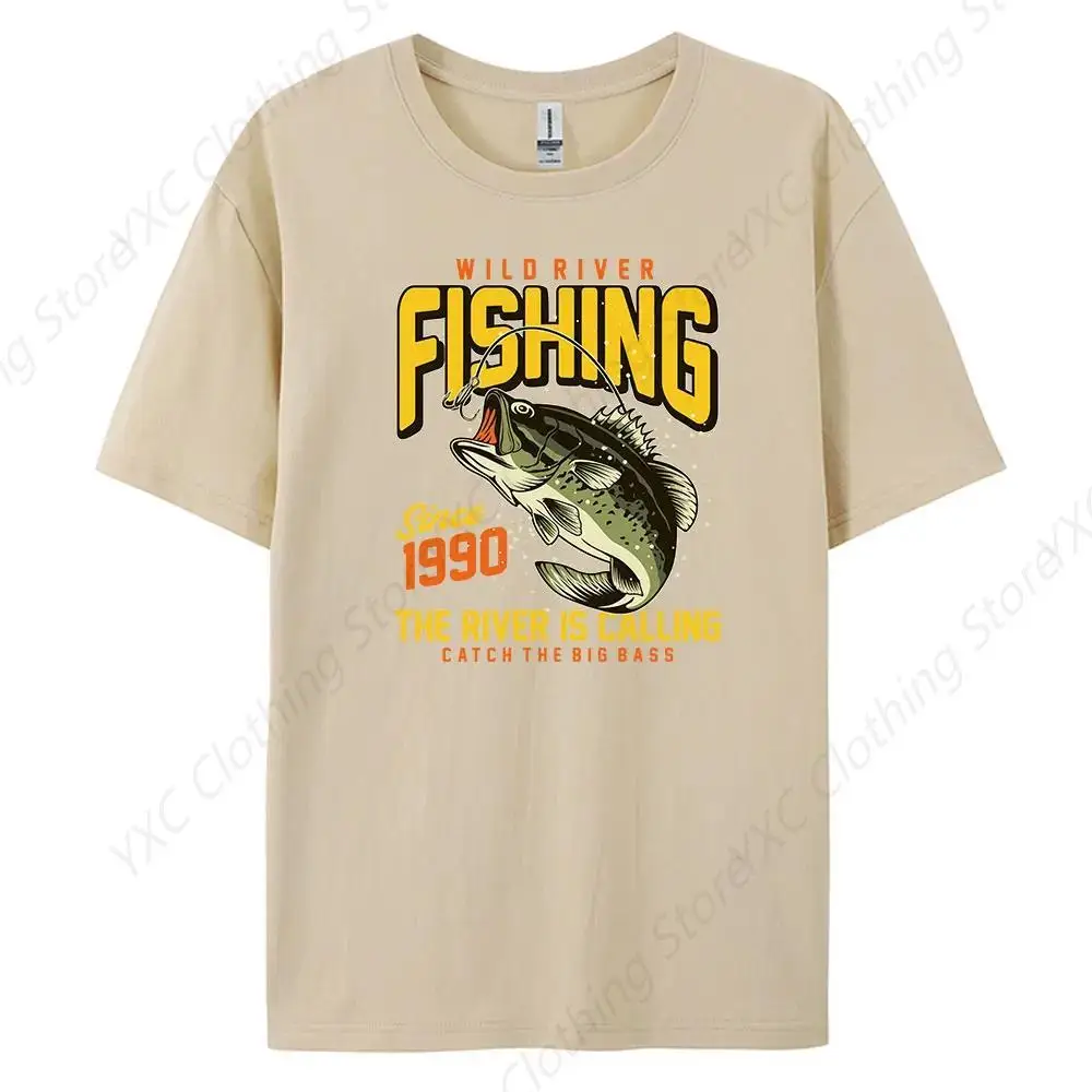 

Fishing Men's Casual Short-sleeved T-shirt with 100% Cotton Fashion print Tees S - 6XL Fresh