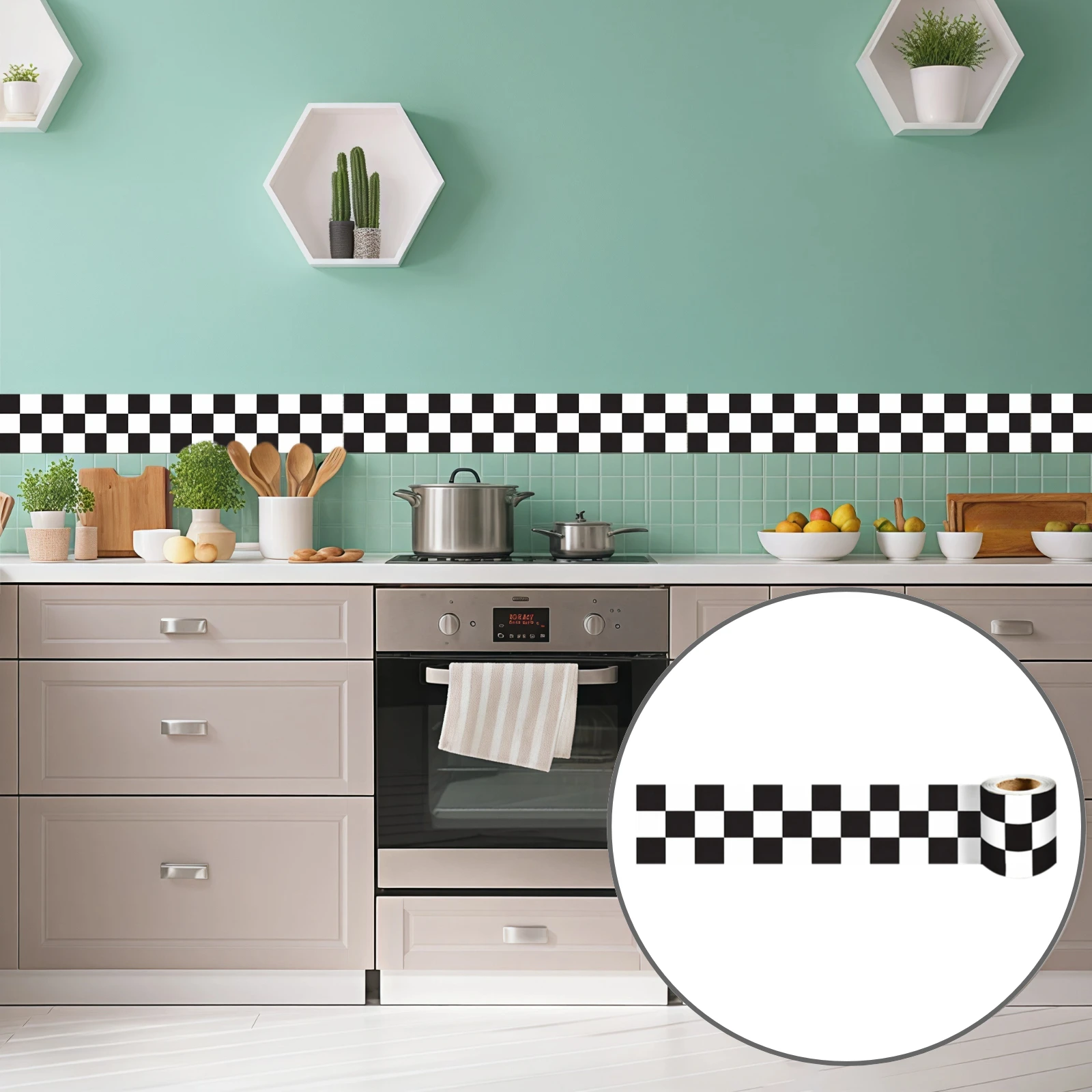 Checkered Wallpaper Border Black And White Design 94.5 Inches Long PVC Material Ideal For Bathroom Wall For Kitchen Car Interior