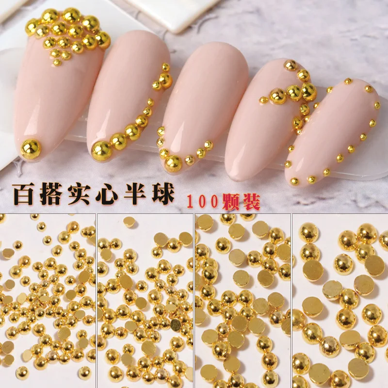 200PCS 1.0-3.0mm Solid Hemispherical Metal Nail Art Rivets Semi-circle Studs Accessories For Manicure Nails Decoration Supplies