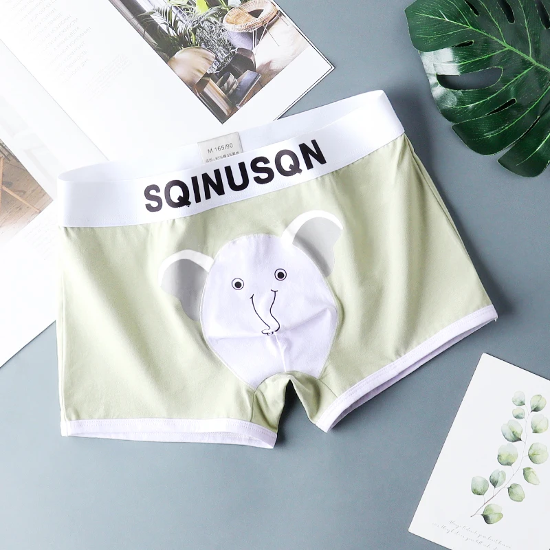 SQINUSQN New men\'s boxer panties Breathable men\'s underwear cute little elephant Comfortable Men Underpants size M-4XL