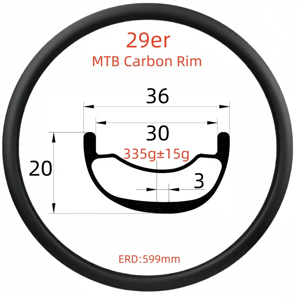 29er Carbon Rims 20mm Depth 34/36mm Wide Super Light MTB Carbon Rims UD Hookless/Tubeless Carbon Rims