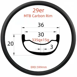 29er Carbon Rims 20mm Depth 34/36mm Wide Super Light MTB Carbon Rims UD Hookless/Tubeless Carbon Rims
