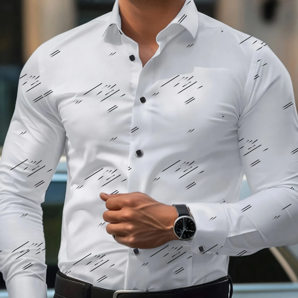 Camicia a maniche lunghe da uomo camicia retrò camicia a righe con motivo stampato camicia abbottonata da uomo Casual quotidiana camicia con risvolto alla moda da uomo