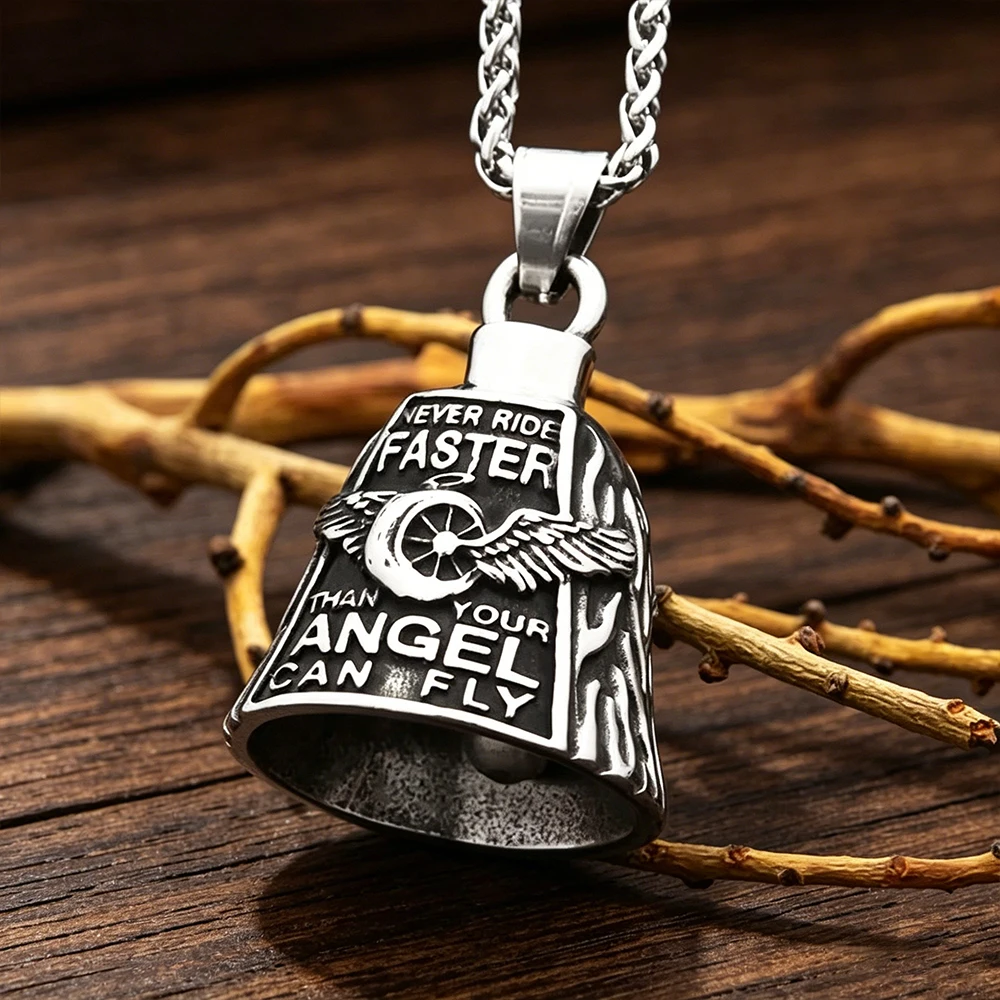 Stainless Steel Biker Bell Pendant Necklace Men Women Vintage Guardian Amulet Riding Daily Commute Jewelry Gift Dropshipping