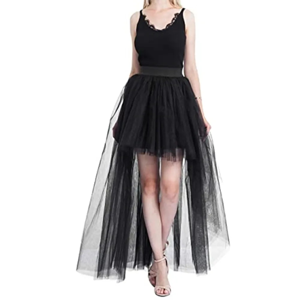 Women Tiered Short Skirts Fluffy Tulle Multi-layer High-Low Petticoat A Line Elastic Waist Underskirt Carnival Party Tutu Skirts