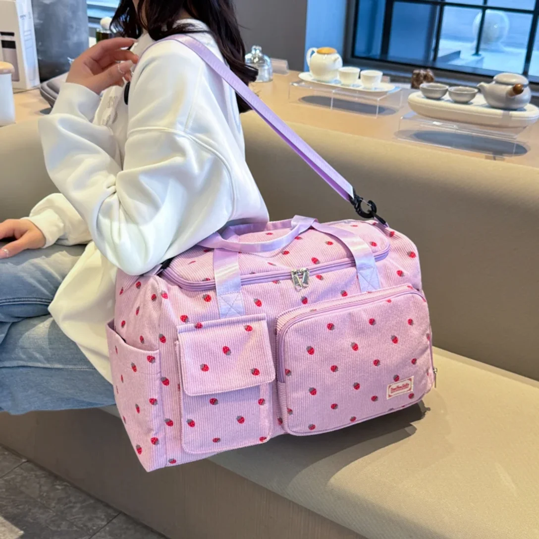

Corduroy Shopping Bag, Large Capacity Portable Shopping Bag with Shoe Compartment, Sports Fitness Bag for Women, Shopping Bag