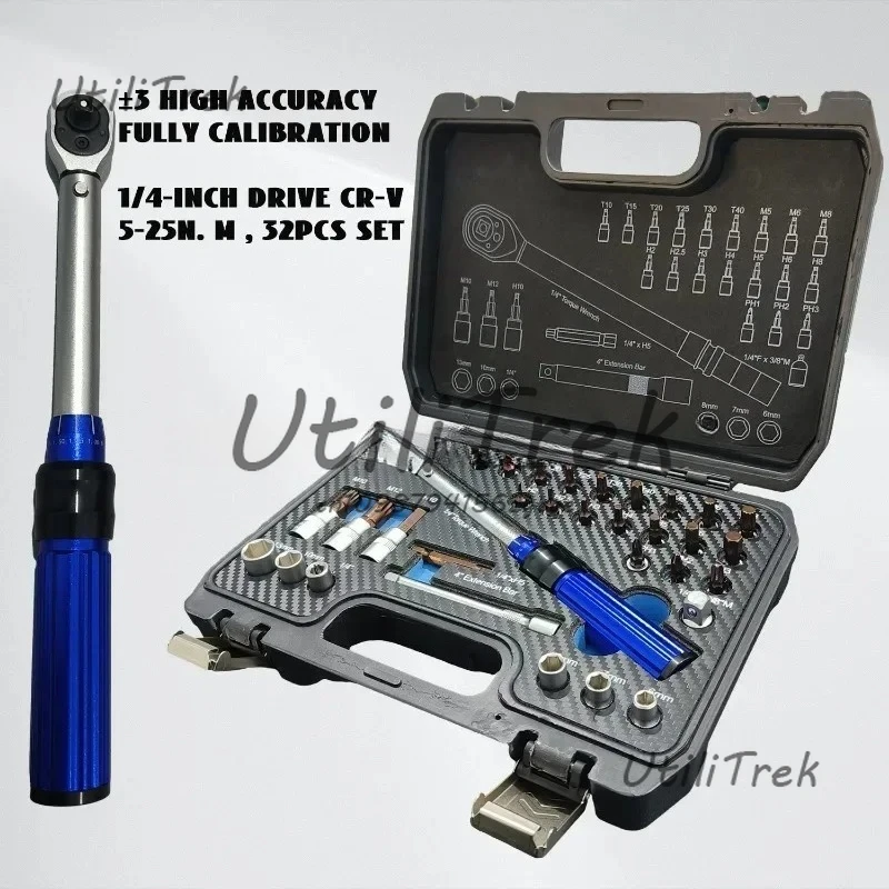 

32-Piece High-Precision Torque Wrench Adjustable Torque Wrench Preset 1/4 Bicycle Torque Wrench