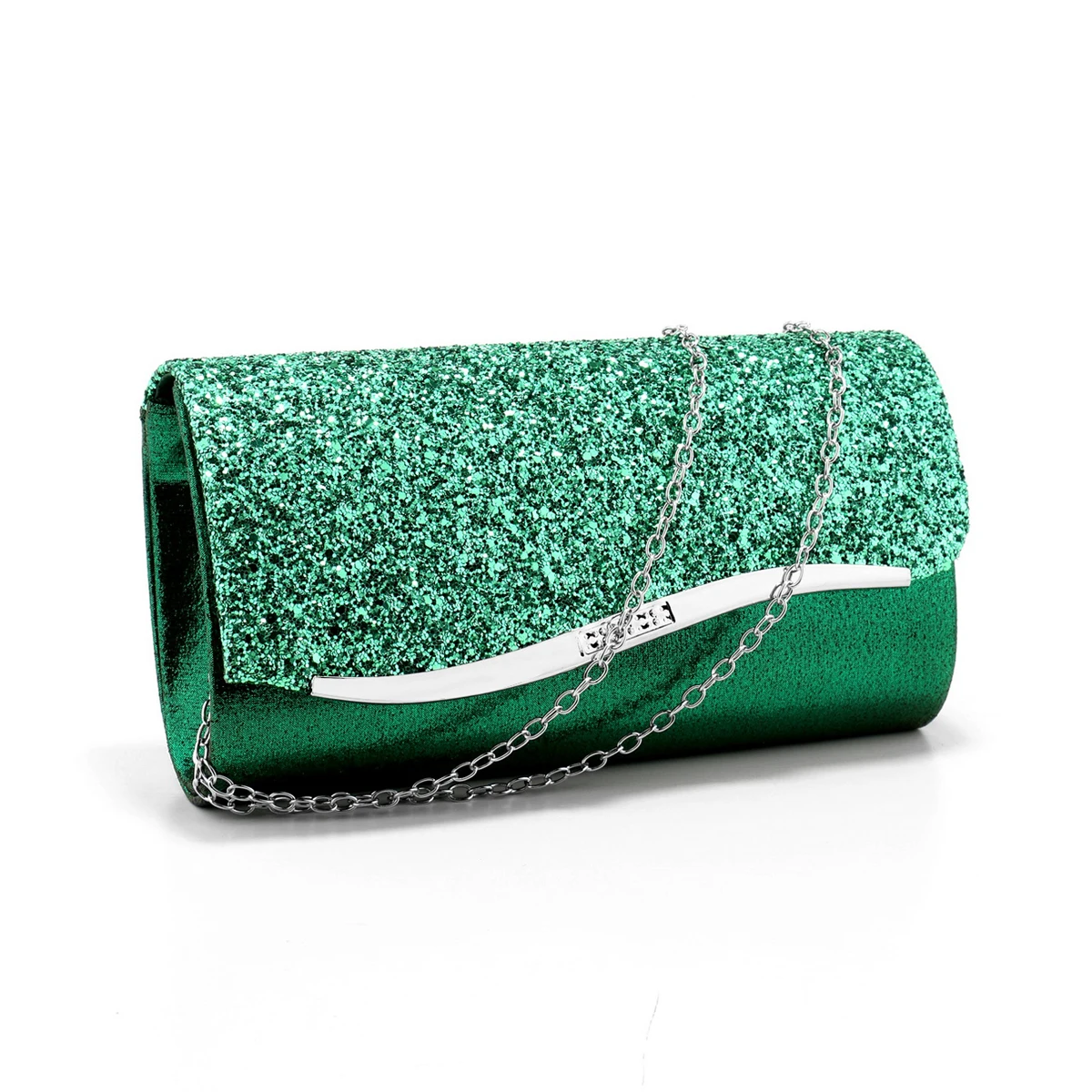 Borse da sera da donna di colore verde con pochette piccola con design a busta Borse da evento per abiti da festa in metallo glitterato