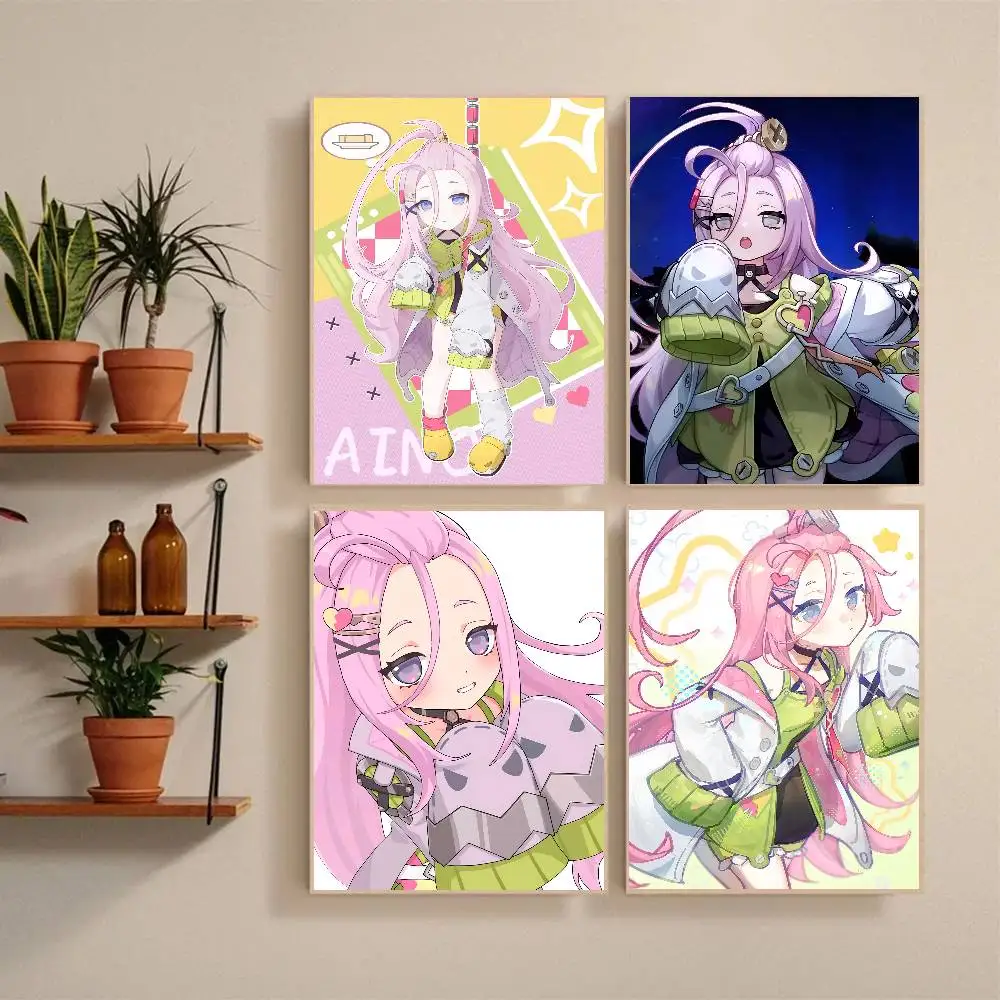 Game Genshin Impact Anime Aino Poster Self-adhesive Art Waterproof Paper Sticker Coffee House Bar Room Wall Decor