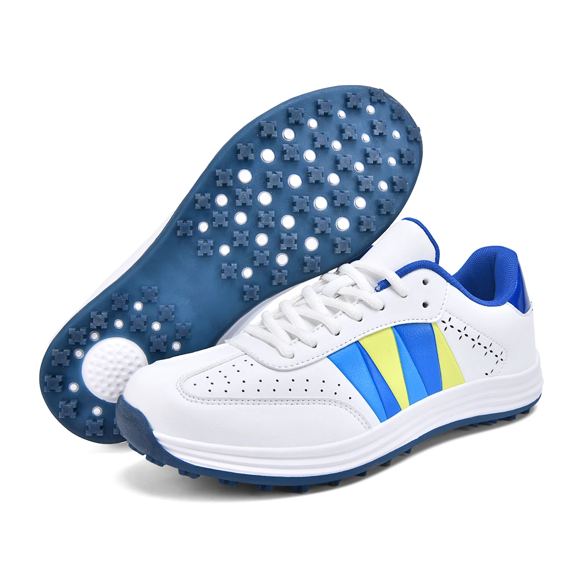 Professional Leather Golf Shoes for Men Women Big Size Outdoor Walking Flat Fashion Soft Golf Sneakers Blue Red