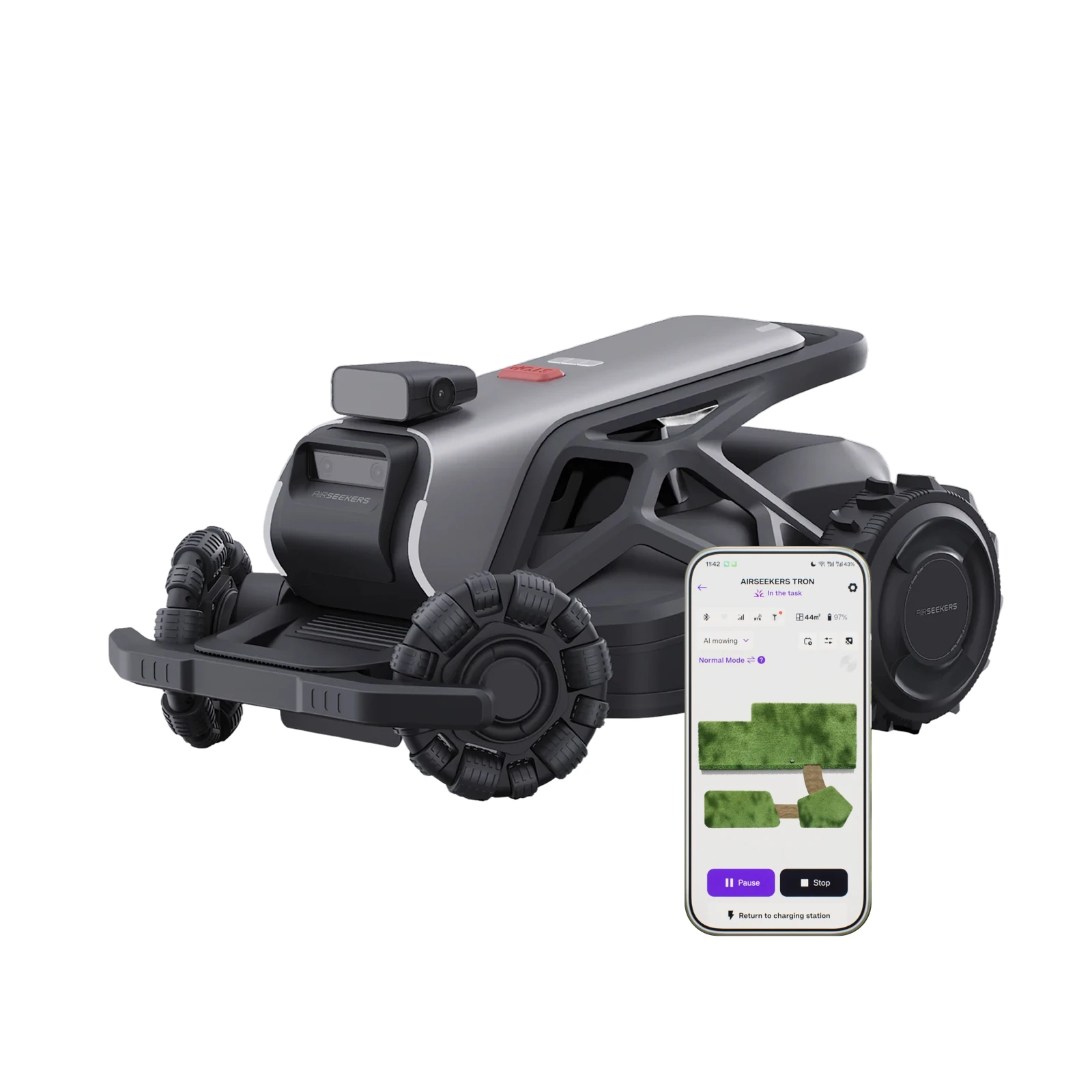 TRON Robot Lawn Mower with Wire-Free, Dual Hub Motors, 65% Slopes NRTK Vision Auto Mapping, 300° Obstacle Avoidance, 80-Zone App Control, Robotic Lawnmower for Large Yards, 65dB(A) Quiet, 15Ah Visit the AirSeekers Store
