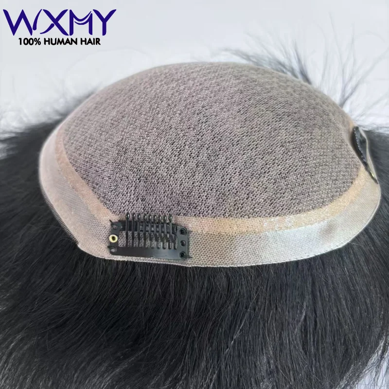 Silk Base With Clip Men's Wig Male Hair Prosthesis Breathable 100% Human Hair For Men System Natural Hair Piece Toupee Men Wig